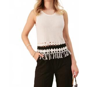 NEW 27 MILES MALIBU sleeveless top with fringe in ivory/black